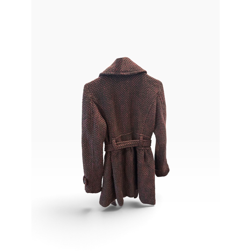 BKE Mens Burgundy Black Wool Blend Double Breasted Belted Peacoat Jacket Size M